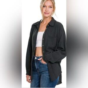 NWOT Zenana Oversized Raw Edge Shirt